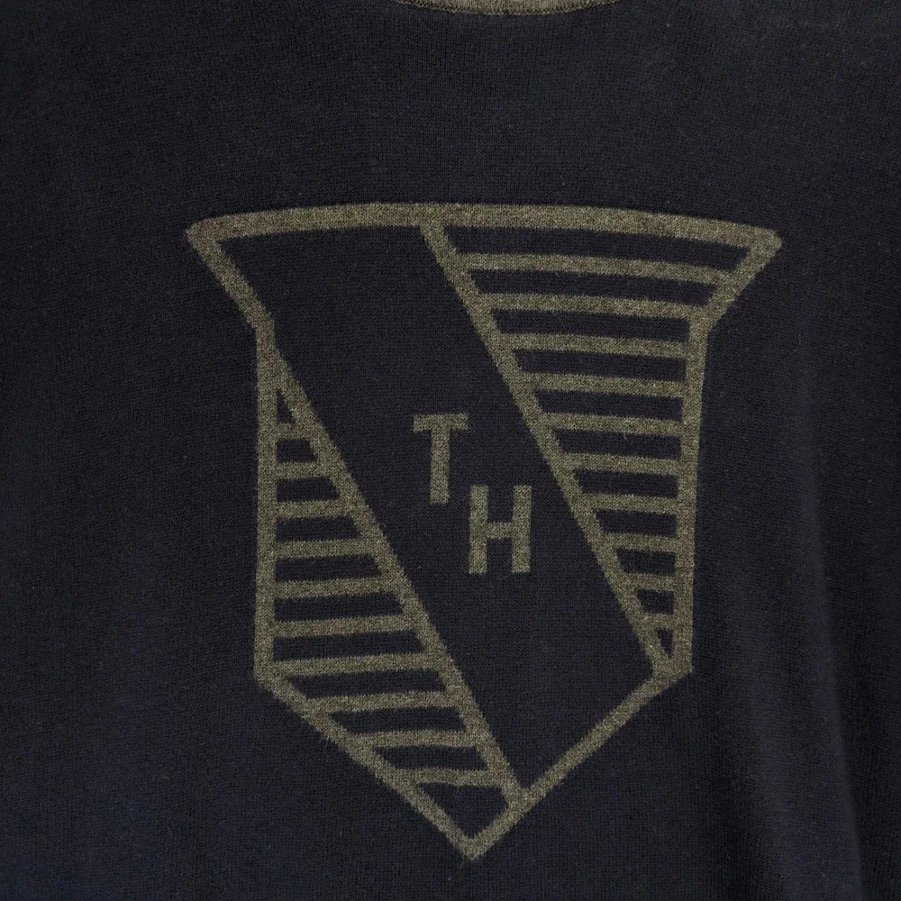 Tommy Hilfiger‎ Men's L TH Crest Knit Crew Sweater Top Navy Gray Preppy Classic